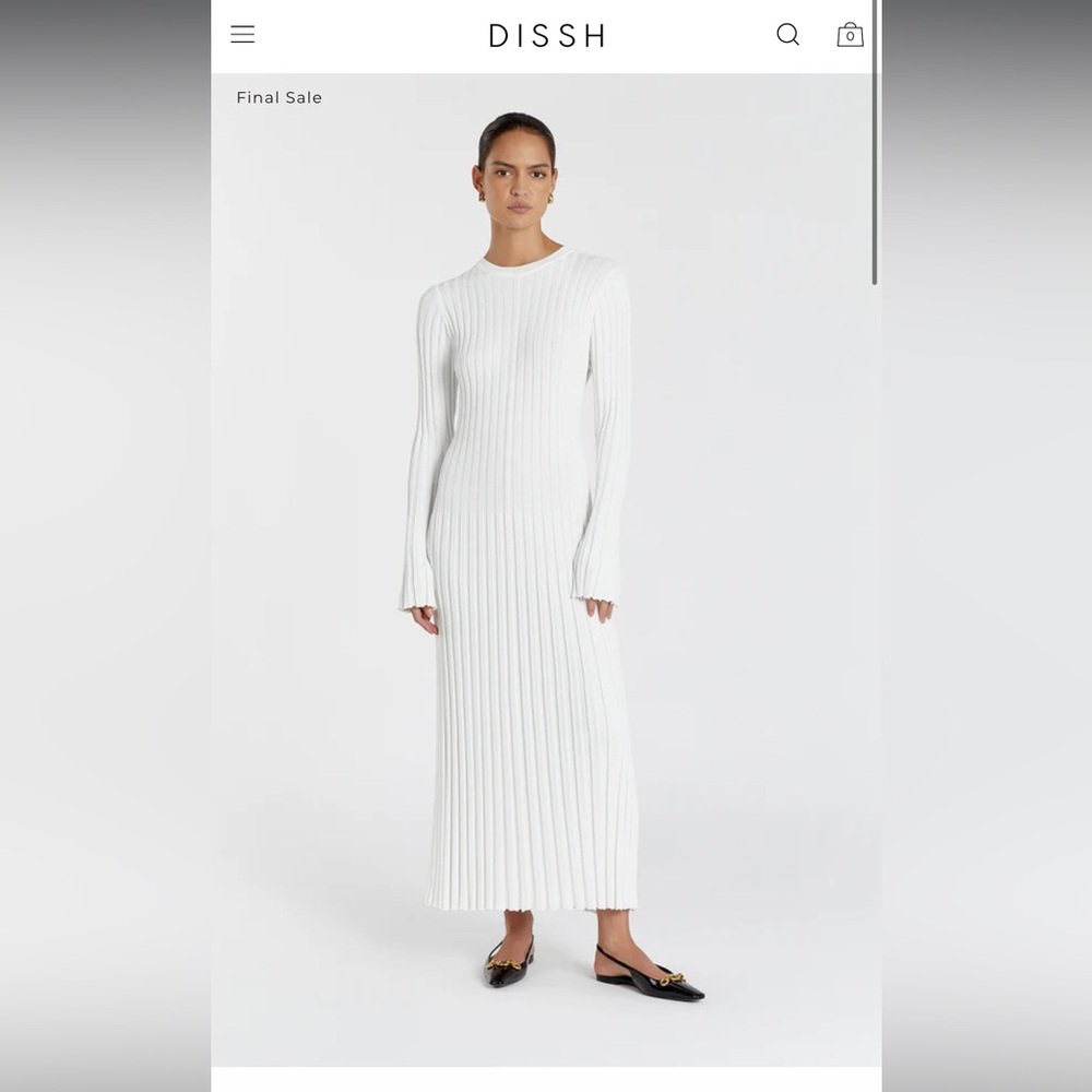 DISSH Ada Off White Long Sleeve Midi Sweater Dress